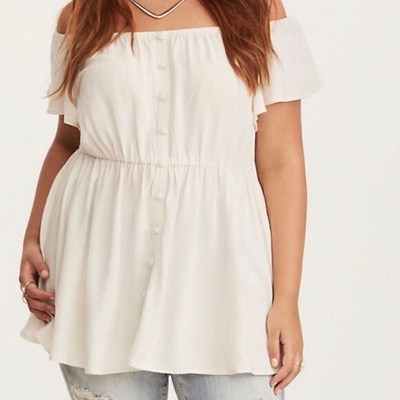 NWT Torrid Ivory Off-Shoulder Babydoll Blouse - Picture 2 of 10
